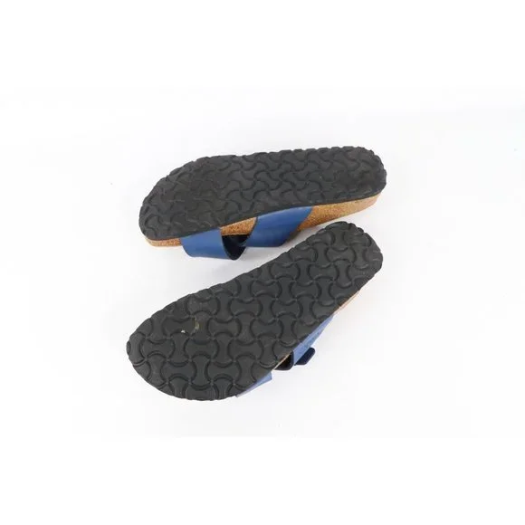 Vintage Birkis Birkenstock Womens 6 Distressed Leather Cross Strap Sandals Blue - Picture 10 of 10